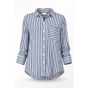 Alex & Jordan Women’s XL Striped Button Up Shirt Blue White 3/4 Sleeve Blouse